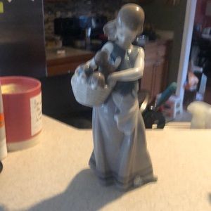 1974 Lladro girl with basket of puppies.